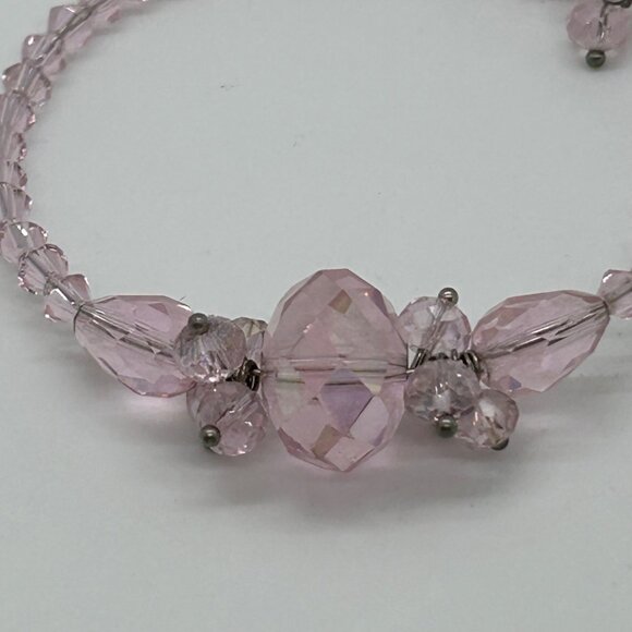Adjustable Retro Pink Bracelet Glass Beads On Memory Wire Prom Quinceañera - Picture 6 of 16